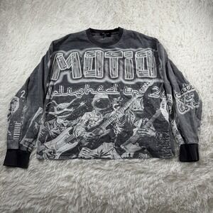 Mixed‎ Emotion AOP Sweater Women's Large Gray Astro Graphic Long Sleeve Pullover